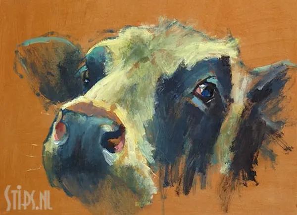 Koe op oranjebruin - Theo Onnes - Giclee