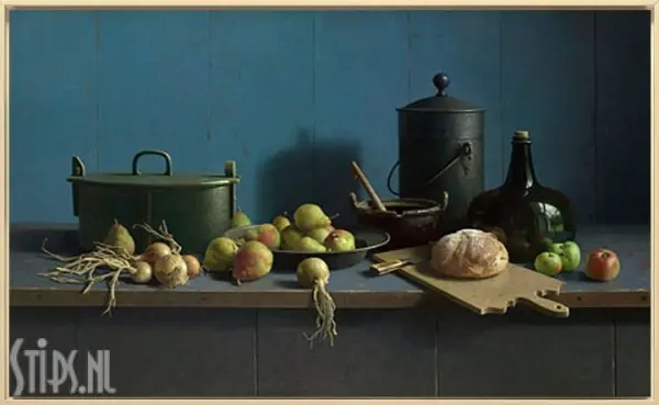 Stilleven met fruit en brood tegen blauw - Henk Helmantel - Afbeelding 5