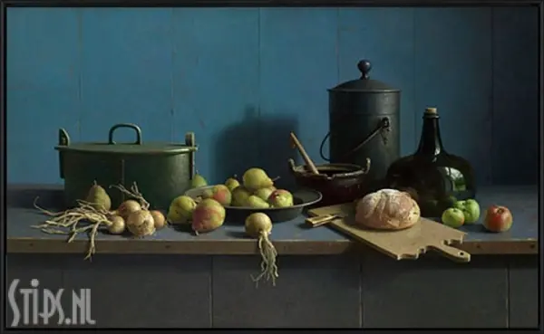 Stilleven met fruit en brood tegen blauw - Henk Helmantel - Afbeelding 4
