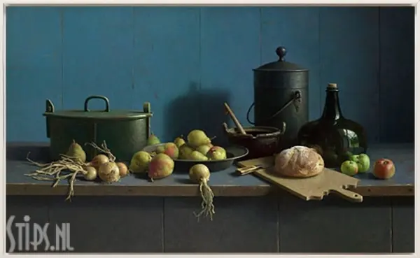 Stilleven met fruit en brood tegen blauw - Henk Helmantel - Afbeelding 6