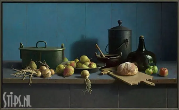 Stilleven met fruit en brood tegen blauw - Henk Helmantel - Afbeelding 7
