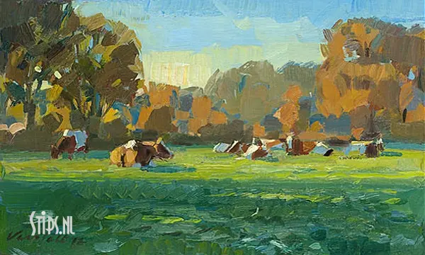 Koeien in najaarslicht - Hans Versfelt - giclee Koeien in najaarslicht - Hans Versfelt - giclee