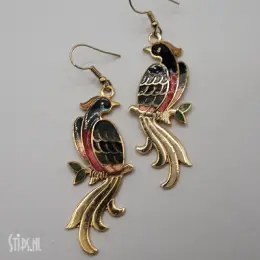 Oorbellen Cloisonné - grijs met papegaai