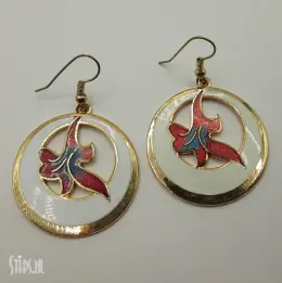 Oorbellen Cloisonné - wit met bloem