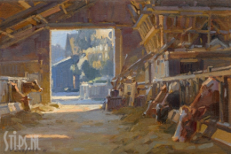Stal met koeien in zonlicht - Hans Versfelt
