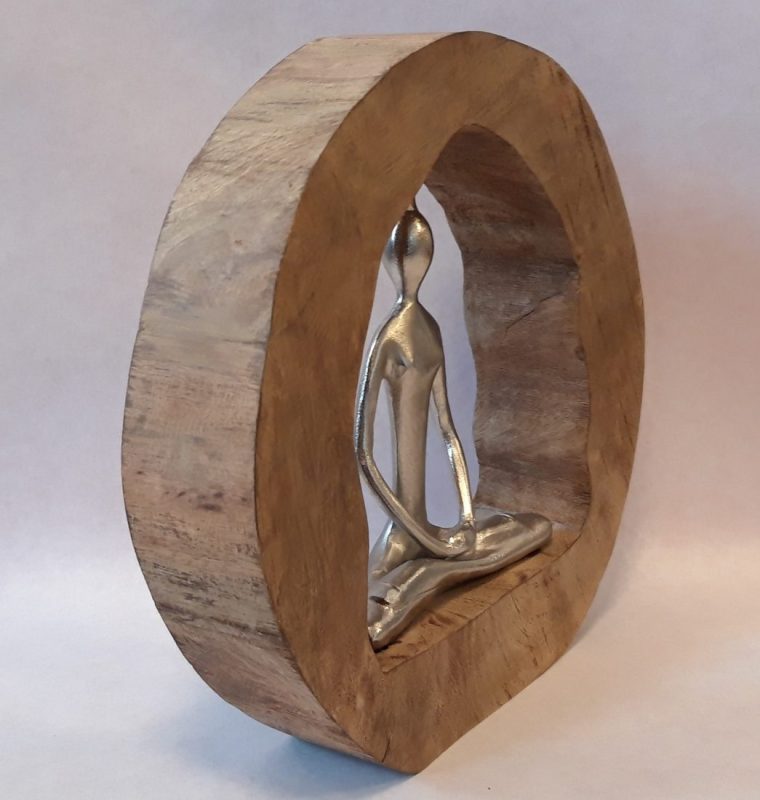 Moritz Sculpture teamwork mango wood aluminum solid mango wood tree slab handicraft 29.5 x 28 cm black gold