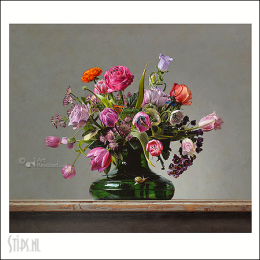 Bloemstilleven met kleine vos