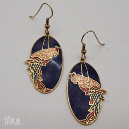Oorbellen Cloisonné - blauw met papegaai
