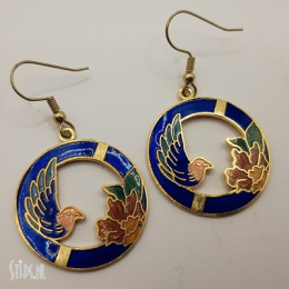Oorbellen Cloisonné - blauw met vogel