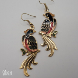 Oorbellen Cloisonné - grijs met papegaai