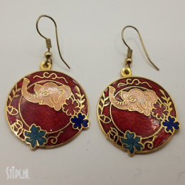 Oorbellen Cloisonné - rood met olifant