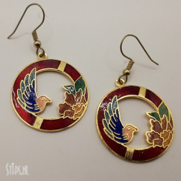 Oorbellen Cloisonné - rood met vogel
